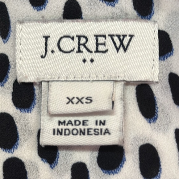 J. Crew Factory Button Up Long sleeved Black Polka Dot Blue on White Blouse XXS - Picture 6 of 8